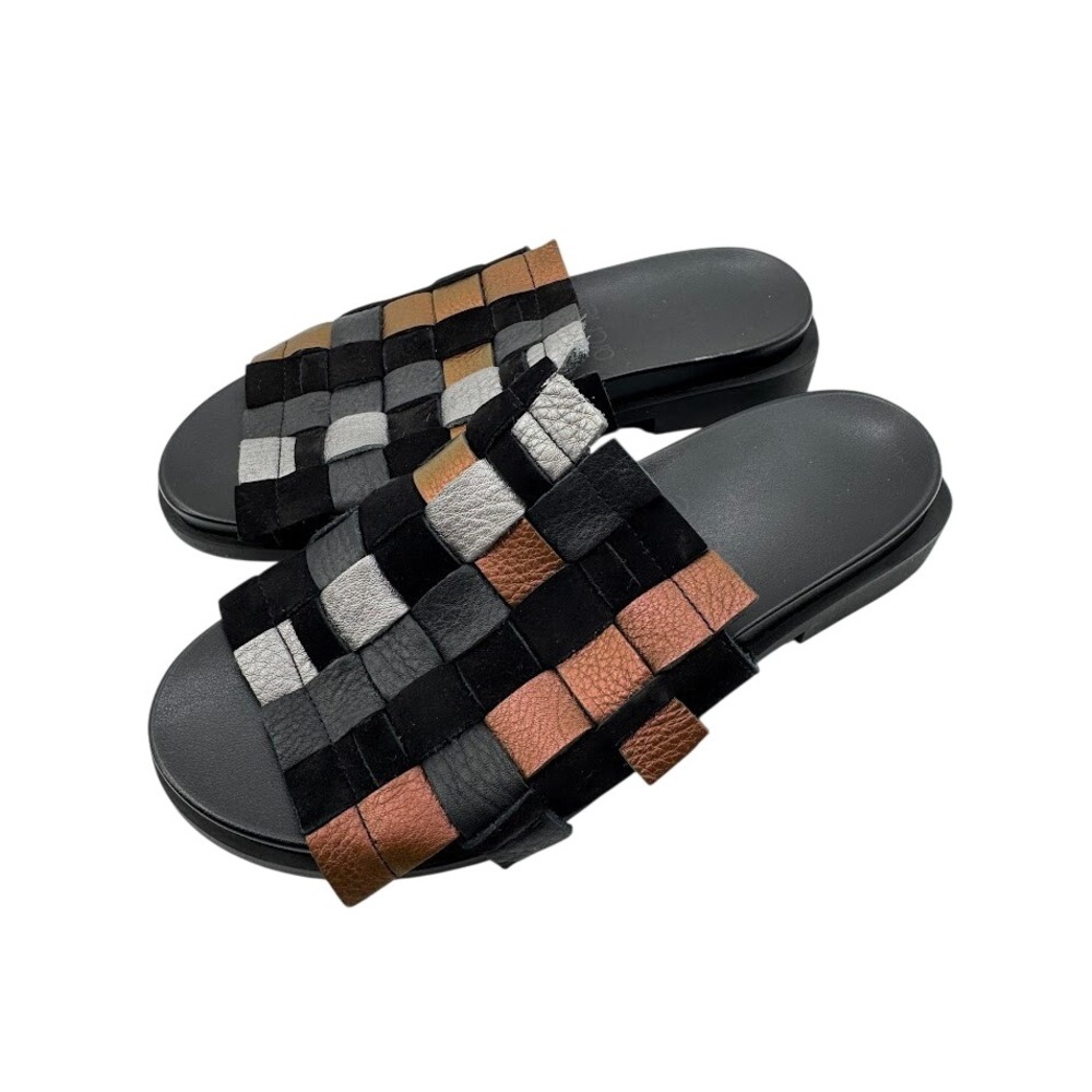 Arche Makkho Woven Leather Slide Sandals Black Bronze Silver Metallic Flat EU 37 - Picture 6 of 14
